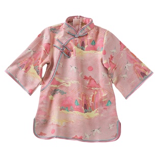 春秋冬中式中国风女童鹿皮绒长袖复古旗袍儿童改良汉服童装连衣裙