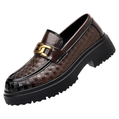 一脚蹬松糕乐福鞋男厚底增高皮鞋