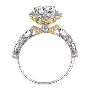 纯18K金进口D色莫桑石红宝石玫瑰花戒指轻奢ins小众设计1克拉钻戒