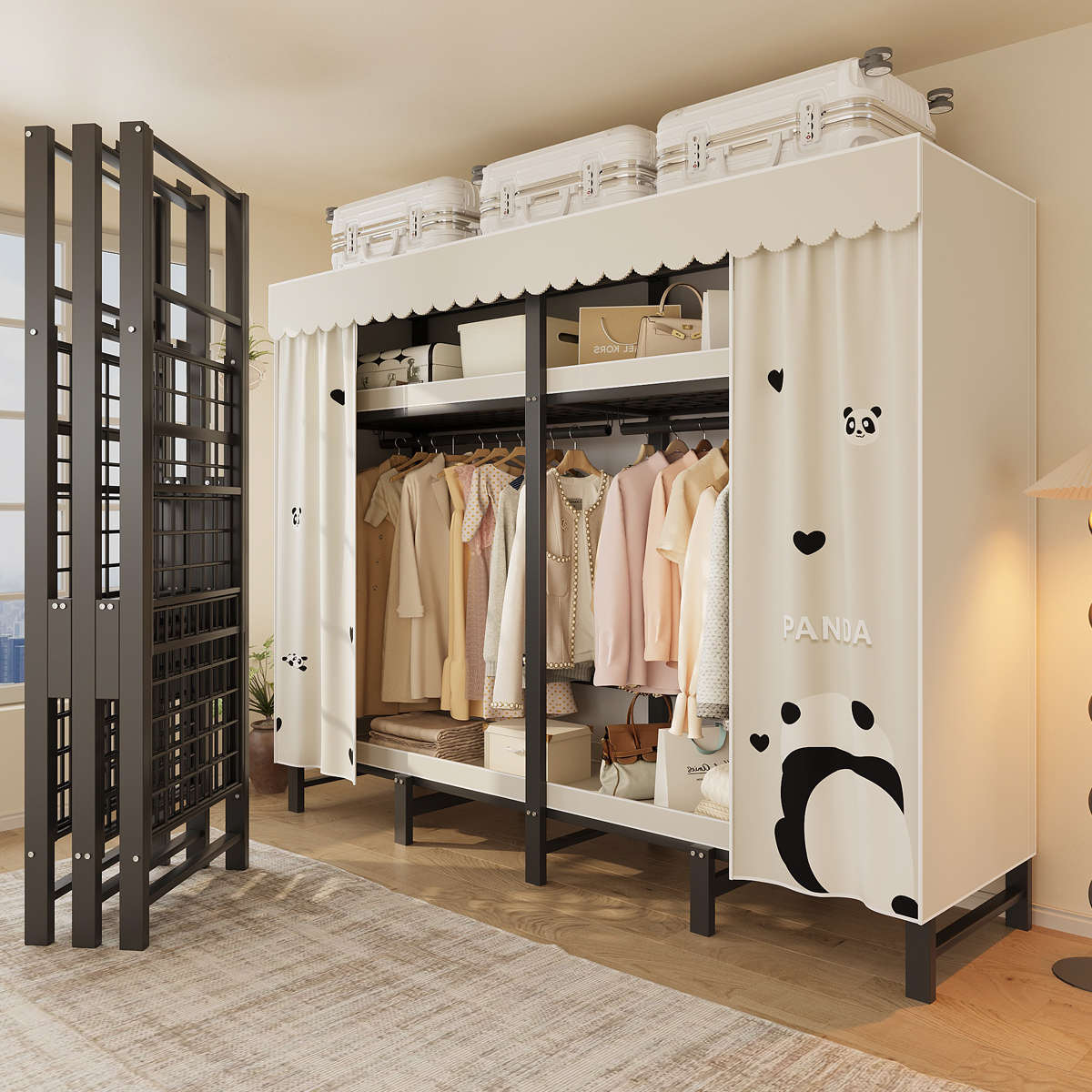 衣柜卧室家用简易出租房用布衣柜2025新款衣橱免安装折叠金属衣柜