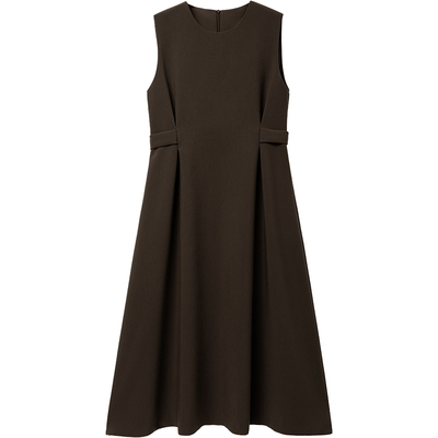 通勤文艺A字裙纯色纽扣