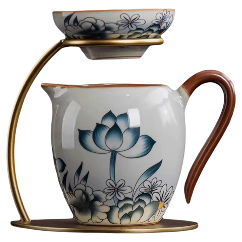 手绘荷花陶瓷立式茶滤茶室用