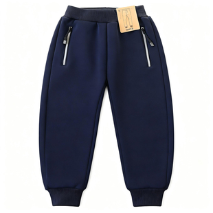 男童一体绒运动裤春秋季中大童加绒休闲裤子儿童拉链口袋卫裤6121