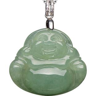 缅甸A货天然翡翠阳绿佛公吊坠女款笑佛项链玉佛挂件珠宝玉石证书