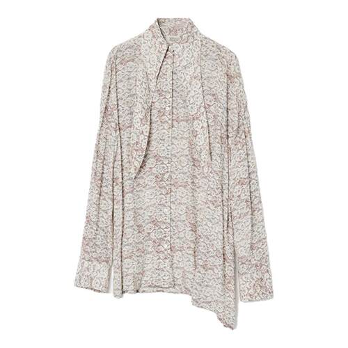 UN MUTE25SS 夏季薄款复古小碎花宽松廓形设计感飘带领斜摆衬衫