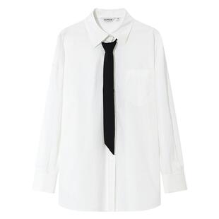 COVERINS【男女同款】白色衬衫宽松oversize配黑色领带CC34230190