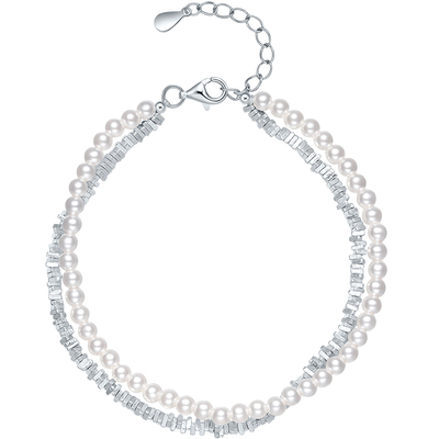 周六福碎银珍珠手链一川月光S925银女贝珠手饰送女友节日礼物