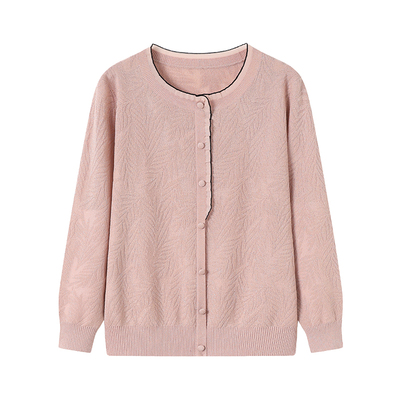 加肥加大码中年妈妈春季冰丝针织衫女洋气减龄薄款宽松桑蚕丝上衣