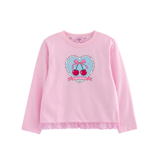 ILOVEJ韩国童装韩系甜美少女樱桃T恤蕾丝女童上衣春秋款/JXFTO49