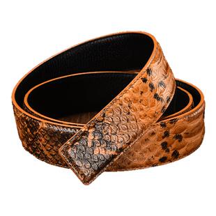 无头皮带男头层牛皮3.3打孔蟒蛇纹腰带不带头没扣针孔裤带条3.8宽