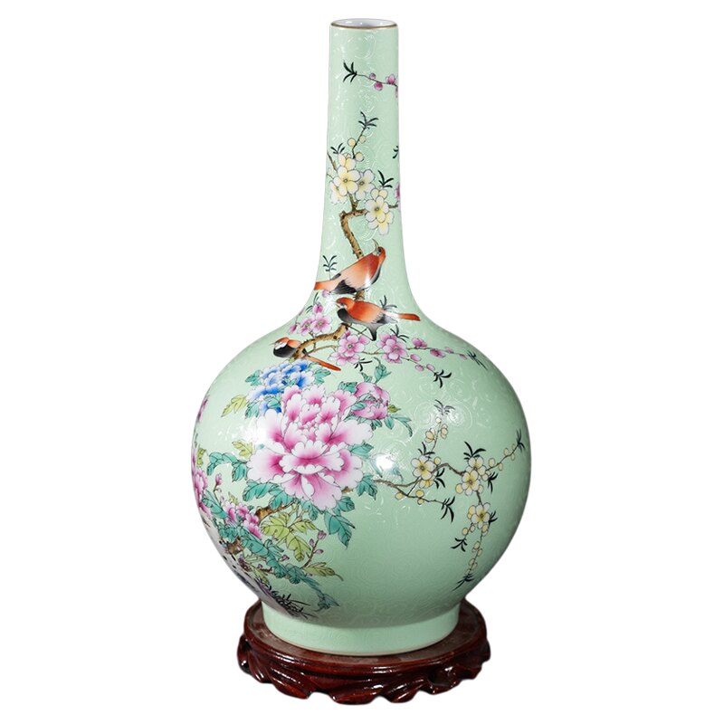 手绘花鸟纹胆瓶景德镇高档摆件