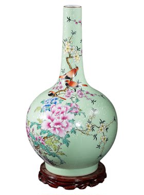 手绘花鸟纹胆瓶景德镇高档摆件