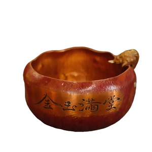 手工纯铜紫铜金蟾王招财茶洗