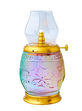 液体酥油灯座招财莲花灯玻璃长明油灯可替换灯芯防风黄铜油灯