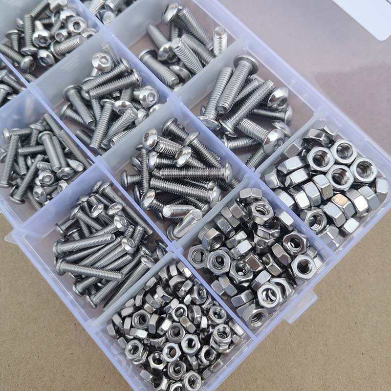 500pcs M3 M4 M5 不锈钢304 圆头内六角螺丝配螺母组合套装