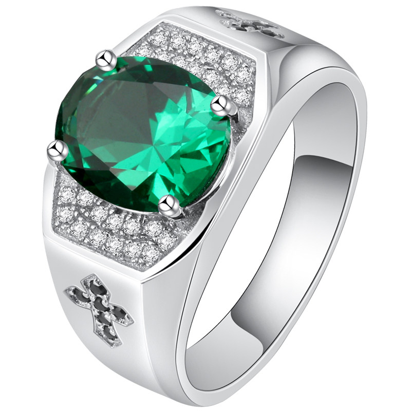 纯银镀金高级个性潮流宝石戒指男