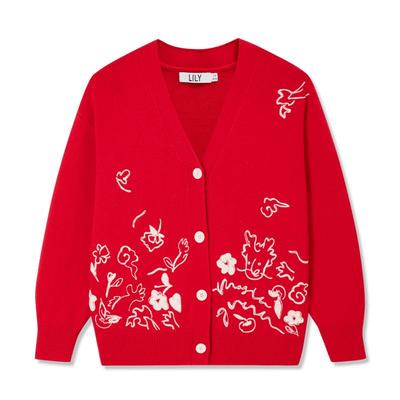 Lily绵羊毛复古款v领针织开衫
