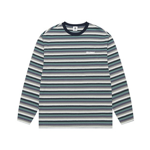 美国ELEMENT滑板长袖T恤男宽松灰绿复古条纹刺绣百搭情侣落肩上衣