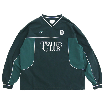 日系长袖撞色梭织v领足球运动衫