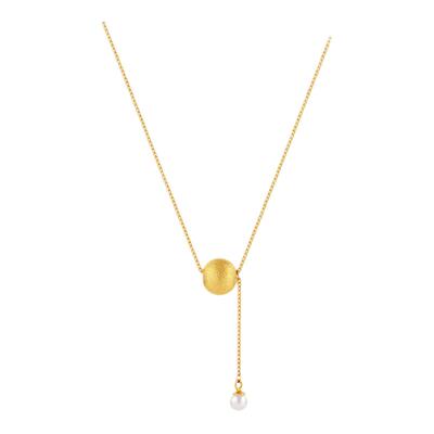 一撇一捺YPYN纹理点缀淡水珍珠项链女925银金色球球吊坠拉丝工艺