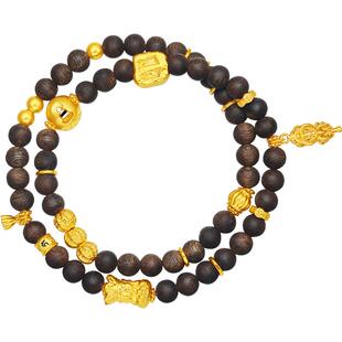 周六福黄金镶嵌手串男女款定价九华山吉福大愿沉香木手串送礼物