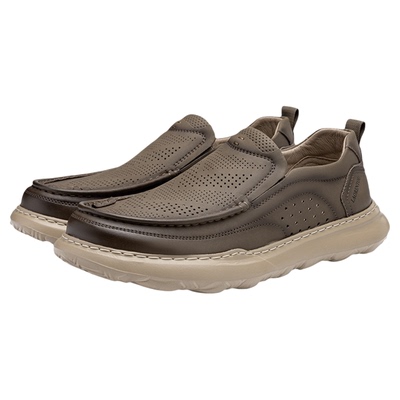 老人头男鞋2026夏季新款真皮冲孔透气休闲鞋厚底户外防滑休闲皮鞋