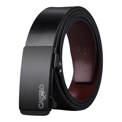 CARTELO男士真皮无牙内穿自动扣腰带黑色商务中青年时尚潮流皮带