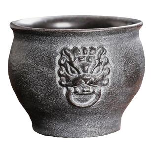 冰碛岩茶杯中式家用纯手工主人杯双狮单杯大号品茗杯石头功夫茶具