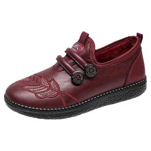 老北京布鞋女二棉鞋秋冬加绒保暖妈妈棉鞋防滑老年人奶奶薄绒棉鞋