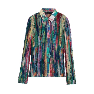 Desigual26春夏新品压褶彩色油漆泼印花女式衬衫