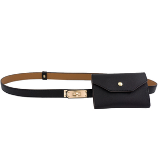 荔纹牛皮腰包腰带真皮女士包包皮带西装细款装饰包饰小腰封浅啡