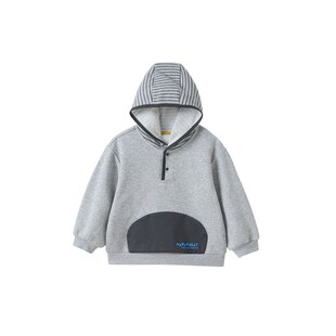 【新品】papa爬爬冬季男女童卫衣粒粒绒撞色长袖带帽防风保暖