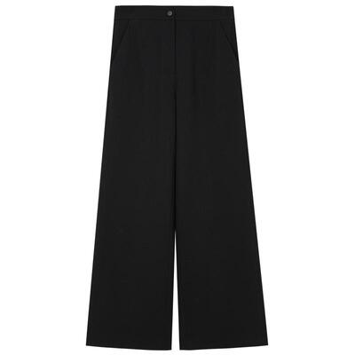 EXCEPTION例外女装春秋款纯羊毛双层织造阔腿裤高腰直筒休闲裤