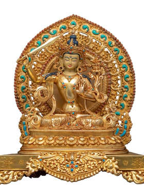 文殊师利佛像纯铜鎏金密宗尼泊尔