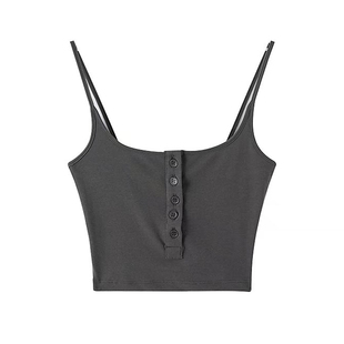 高品质 克重40g 棉欧美新款系扣吊带女露背纯色ins潮夏无袖短背心