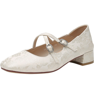 大东单鞋女2026新款春季方头小香风玛丽珍鞋粗跟女鞋一字扣芭蕾鞋