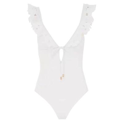 纯欲风保守荷叶边连体泳衣女2024新款遮肚子显瘦泡温泉度假游泳装