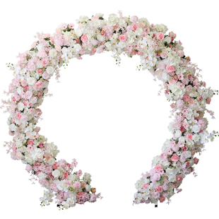 仿真拖尾花艺婚礼婚庆花艺道具布置白粉色长桌花拱门壁挂花排套装