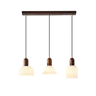 法式中古餐厅吊灯三头奶油简约餐桌吧台饭厅创意胡桃木色实木灯具