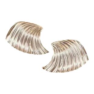 博主同款银色海浪贝壳造型耳环女小众网红张悦儿扇形银针耳钉耳饰