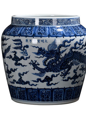青花龙纹缸摆件明清古典收藏
