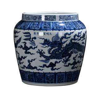 【官窑】景德镇陶瓷柴窑手绘仿宣德青花龙纹缸摆件明清古典收藏