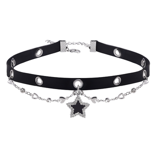 黑色星星choker脖颈链皮质项圈女甜酷辣妹锁骨链项链女款2025新款