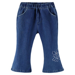 女童牛仔裤冬季加绒宝宝喇叭裤小女孩休闲裤加厚童装儿童裤子冬装