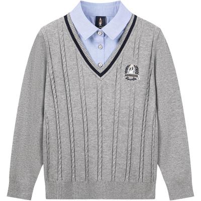 暇步士男童针织衫翻领假两件毛衣