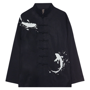 半闲集＜吉庆有余＞水墨锦鲤衬衫春秋季衬衣男士新中式国风唐装女