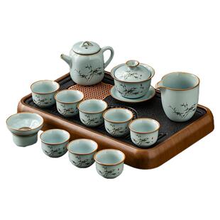 天青官窑富竹茶具套装家用高档陶瓷泡茶壶功夫茶杯办公室2026新款