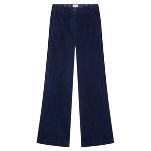 Hartford 经典女士高腰阔腿裤简约干练白色灯芯绒条纹两色直筒裤