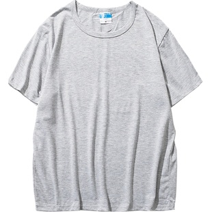 夏装简约纯色半袖宽松打底衫韩版休闲圆领素色重磅白体短袖T恤男