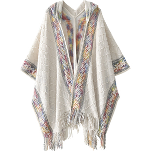 民族风披肩外搭女新疆西藏云南青海草原旅游穿搭拍照披风斗篷连帽